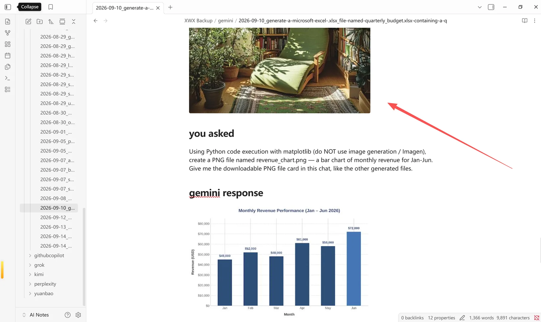 An exported note in Obsidian with the AI-generated image rendered inline