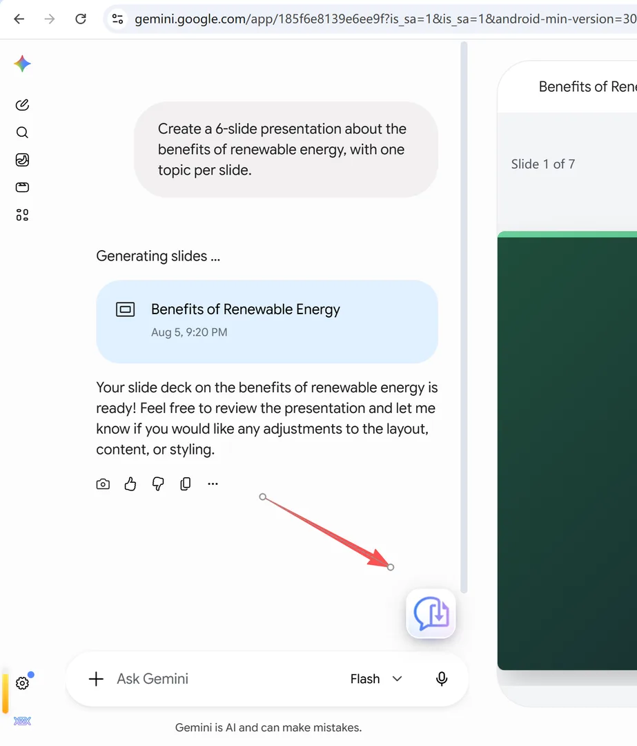 The XWX floating export button on a Gemini page