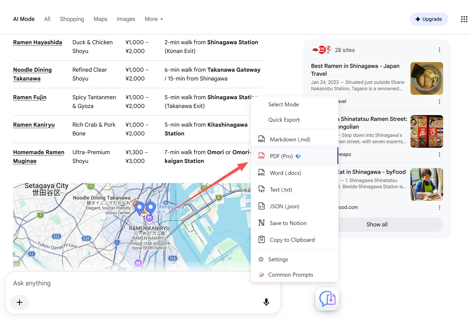 The XWX export menu with the PDF option highlighted