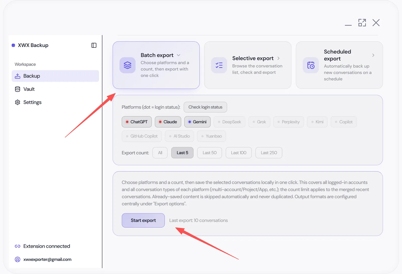 Batch export progress and completion summary