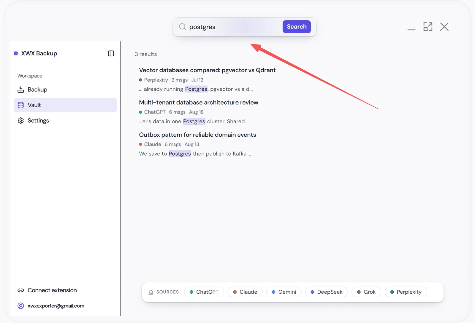Search results with snippets across platforms