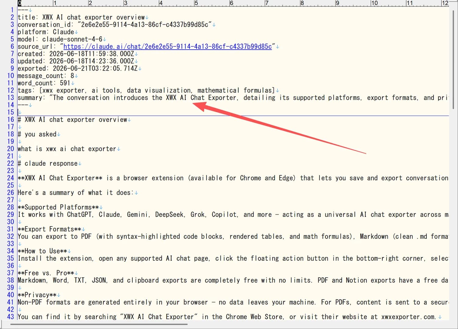 Markdown output preview with YAML frontmatter