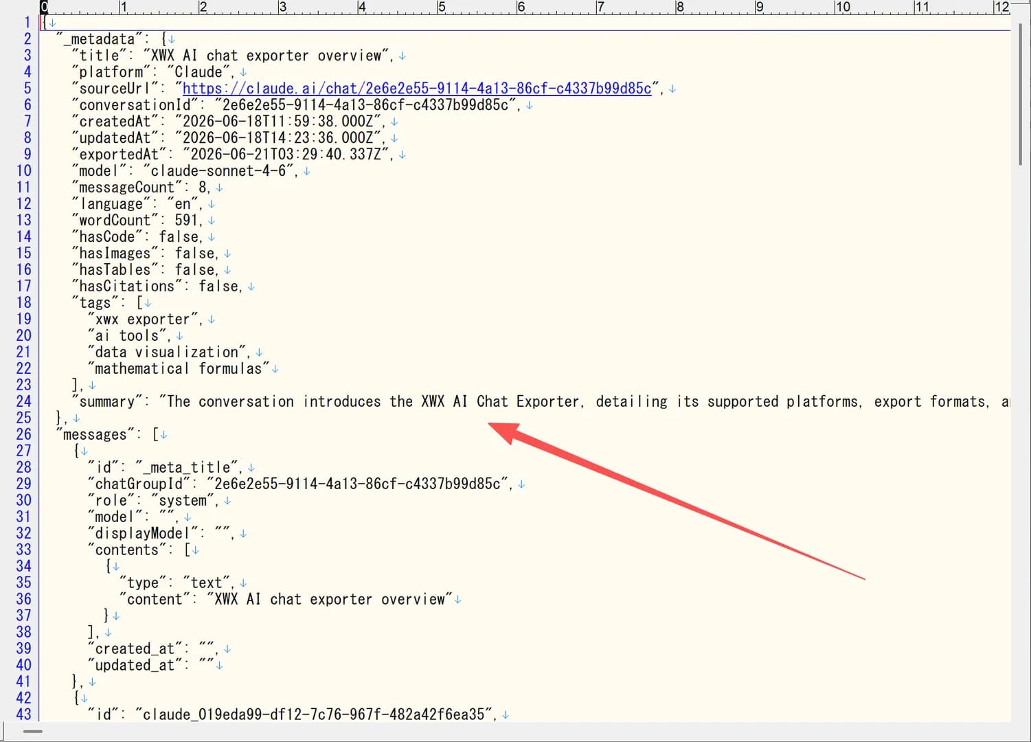 Clipboard export pasted into a text editor
