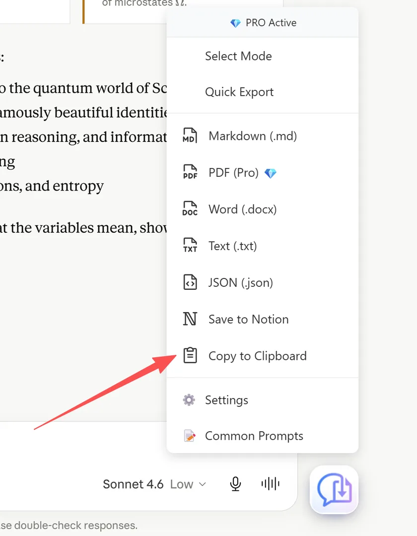Copy to Clipboard option in the export menu