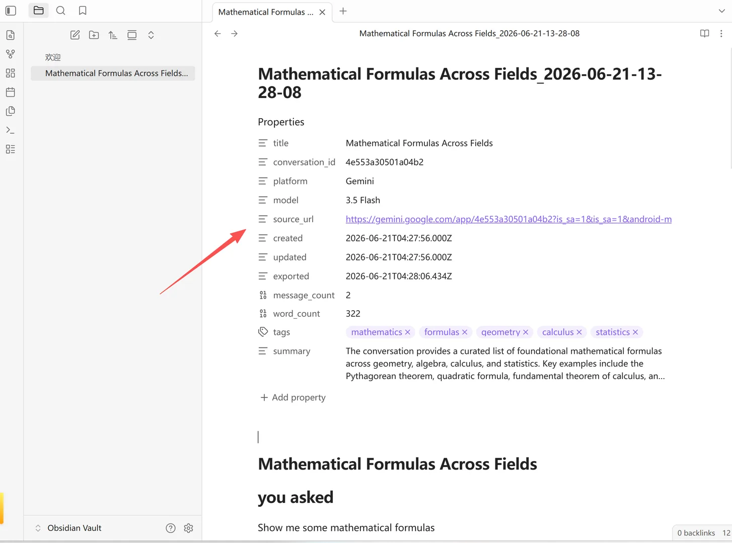 Exported Markdown files in Obsidian vault with Dataview query