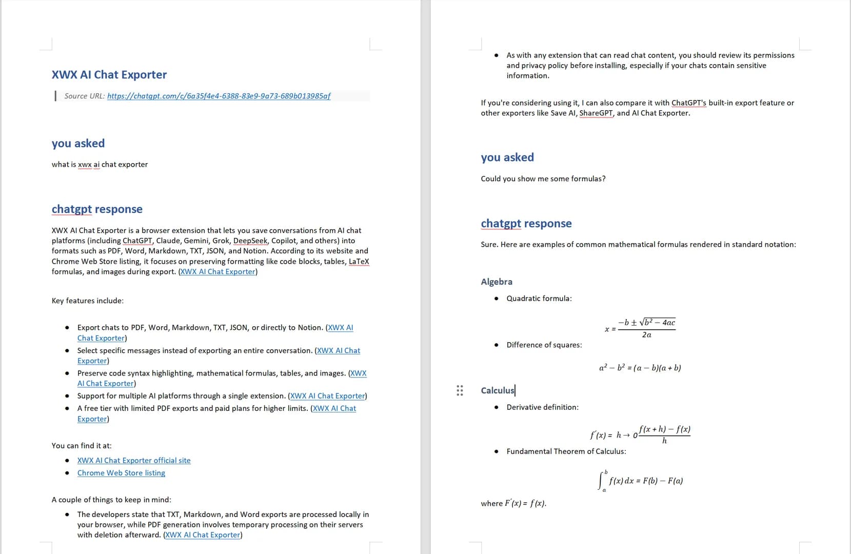 Word output — code block as styled monospace section