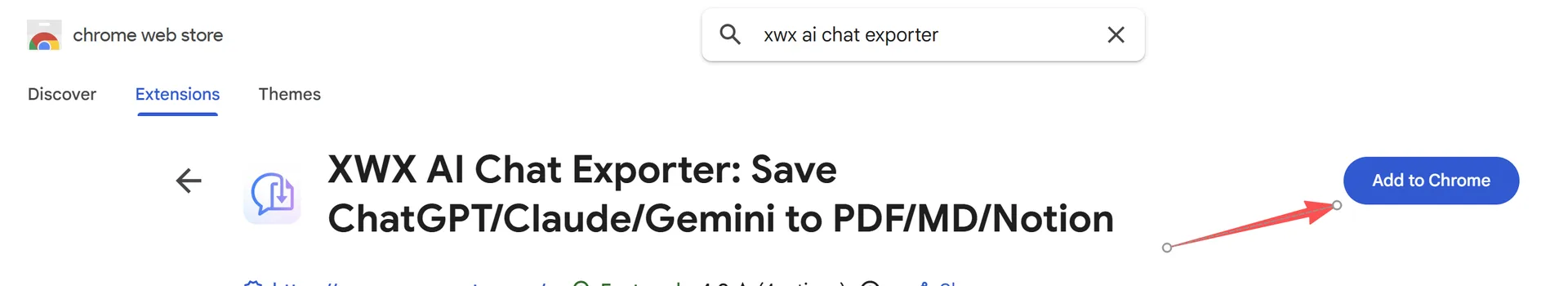 Install XWX AI Chat Exporter from Chrome Web Store