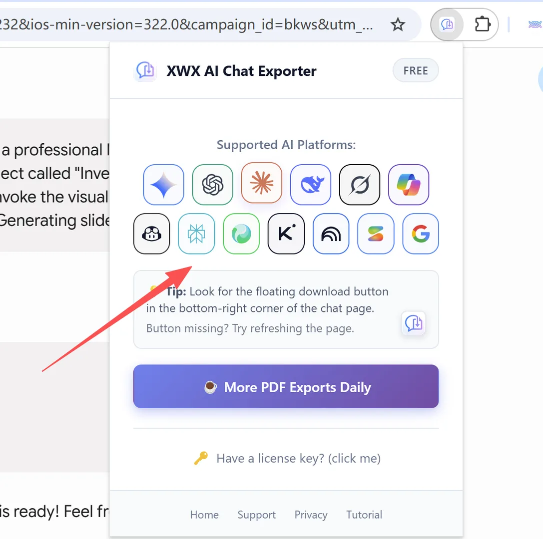 Supported AI chat platforms — ChatGPT, Claude, Gemini and more