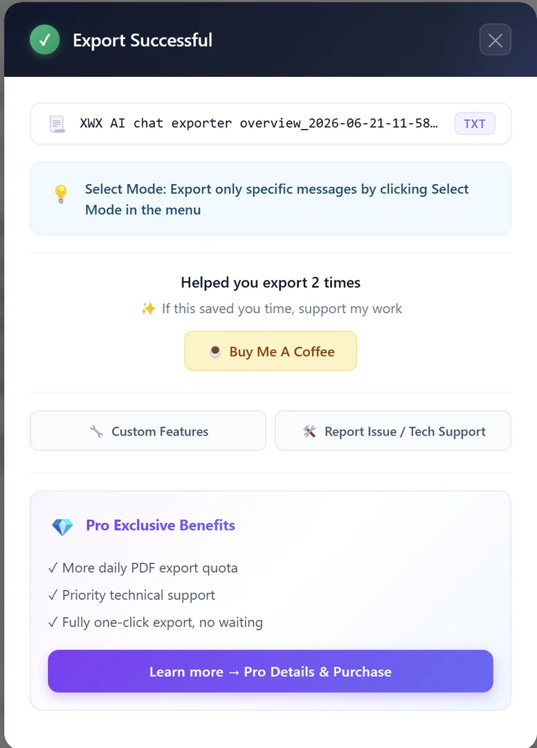 Export file downloaded successfully