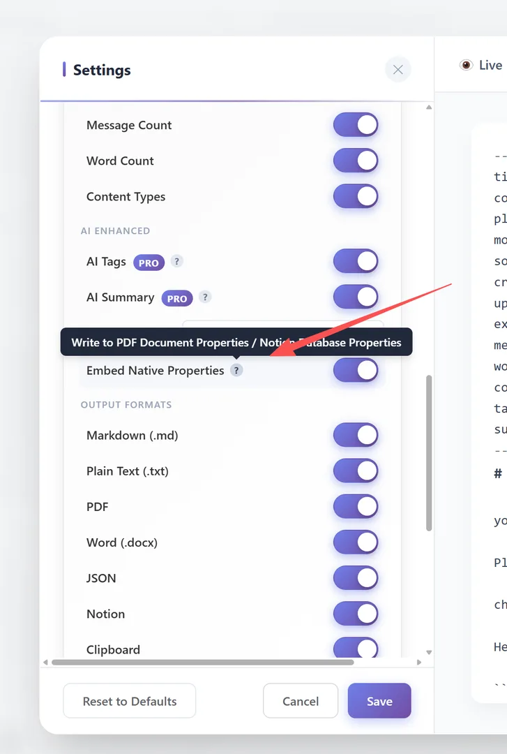 Frontmatter groups: Basic Info, Time Info, Statistics, AI Enhanced