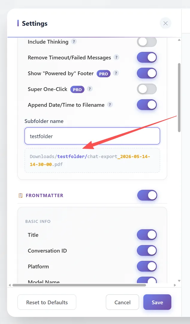 Path preview showing download location