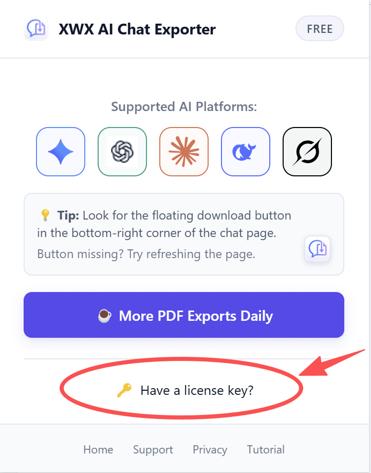 License entry link