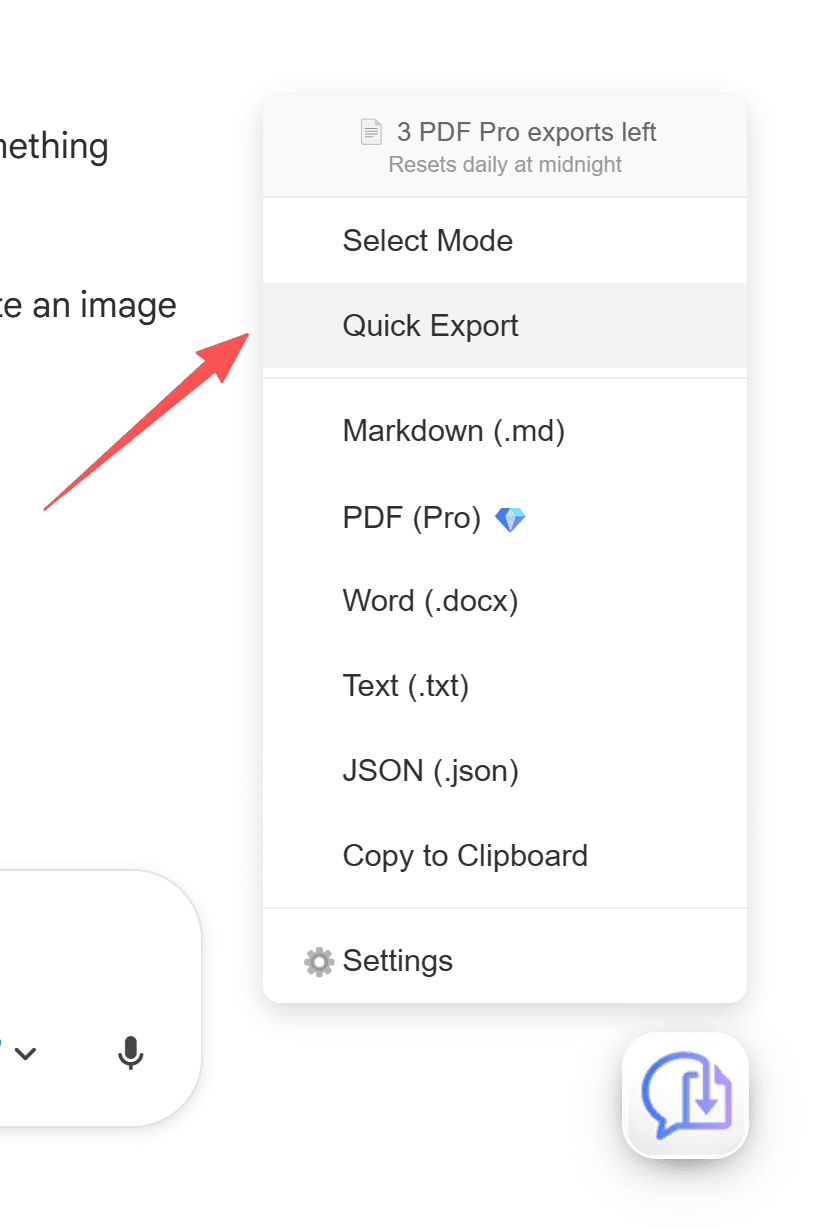 Enable quick export